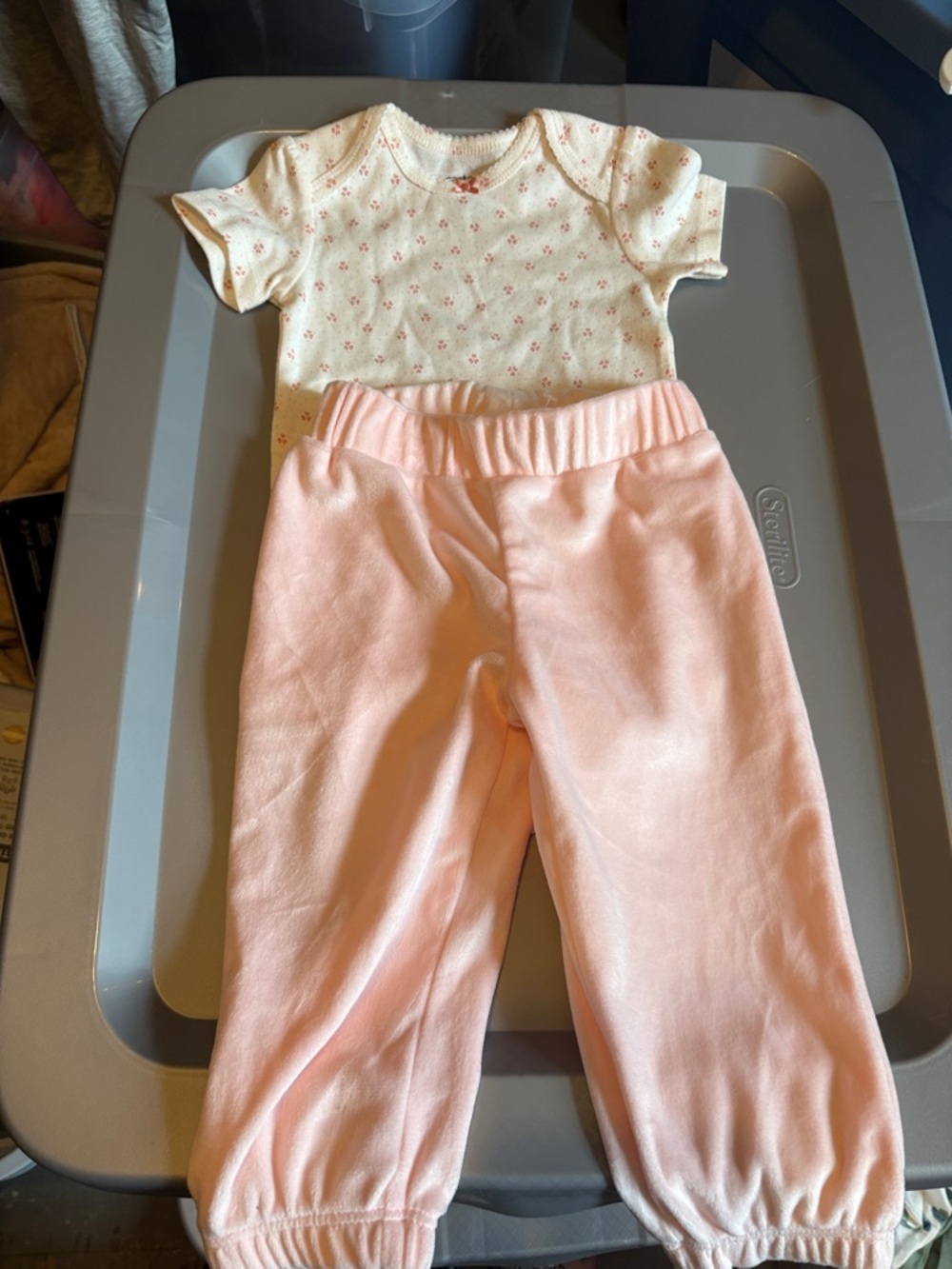 Carter's Cream Floral Short-Sleeve Bodysuit with Pink Print and pink pants - Picture 1 of 8